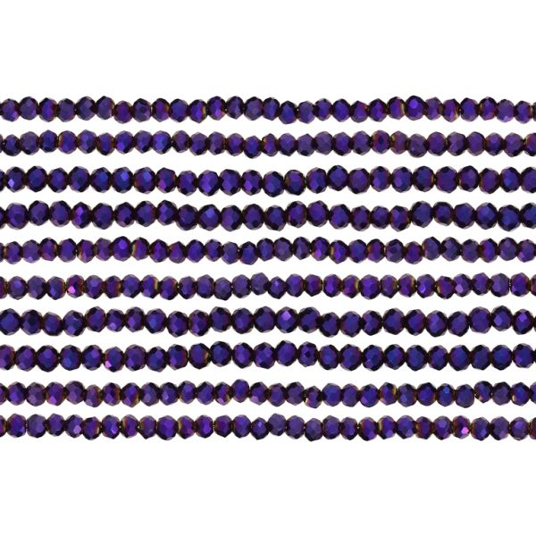 GLASS BEADS - FACETED RONDELLE CRYSTALS - 2.5x2mm - METALLIC - PURPLE 115А - PACKAGE (10x166pcs.) Hole-0.8mm