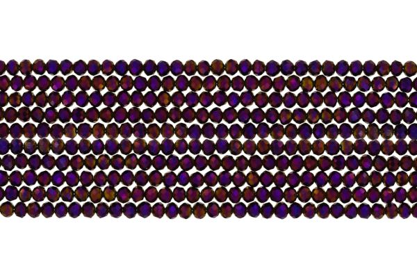 GLASS BEADS - FACETED RONDELLE CRYSTALS - 3x2mm - METALLIC - PURPLE 115А - (126pcs.) Hole-0.8mm