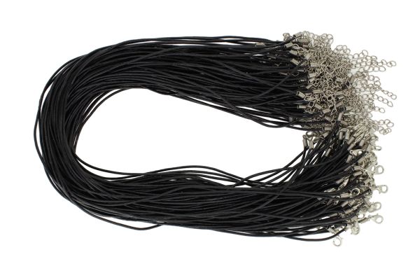 NECKLACE WITH CLASP - LEATHER 1.5мм - NECKLACE - 45+5см BLACK - 5pcs.
