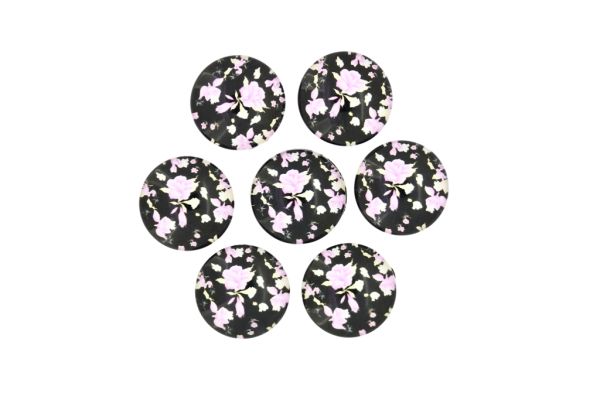GLASS BEADS - CABOCHONS PATTERN - HALF ROUND 16mm - FLOWERS - ROSE PURPLE 02 - 25PCS