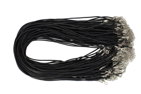 NECKLACE WITH CLASP - LEATHER 2.0мм - NECKLACE - 45+5см BLACK - 5pcs.