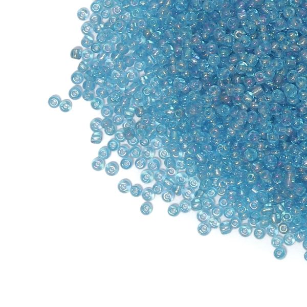 GLASS SEED BEADS - BALL 2mm - TRANSPARENT RAINBOW - BLUE (LIGHT) 163 - 50g Hole-0.8mm