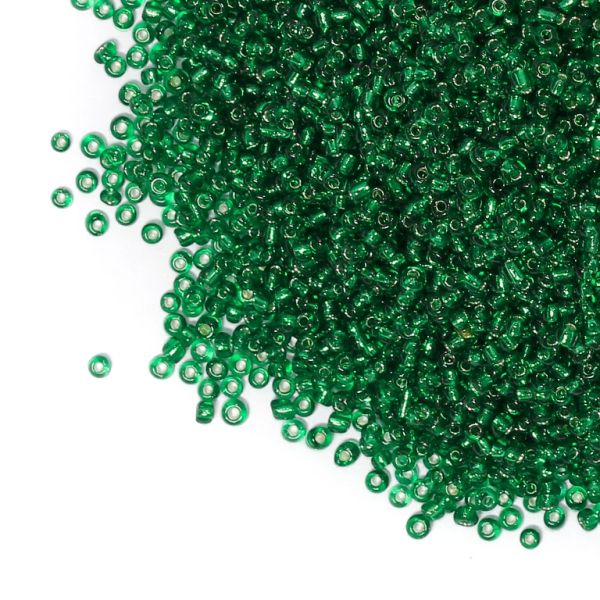 GLASS SEED BEADS - BALL 2mm - SILVER THREAD - GREEN 27ВN - 50g Hole-0.8mm