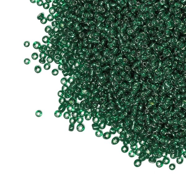 GLASS SEED BEADS - BALL 2mm - SILVER THREAD - GREEN (DARK) 53AN - 50g Hole-0.8mm