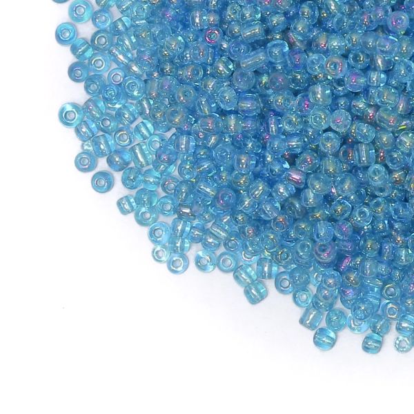 GLASS SEED BEADS - BALL 3mm - TRANSPARENT RAINBOW - BLUE (LIGHT) 177A - 50g Hole-1.0mm