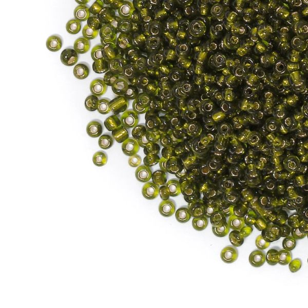 GLASS SEED BEADS - BALL 3mm - SILVER THREAD - GREEN MILITARY 55АN - 50g Hole-1.0mm