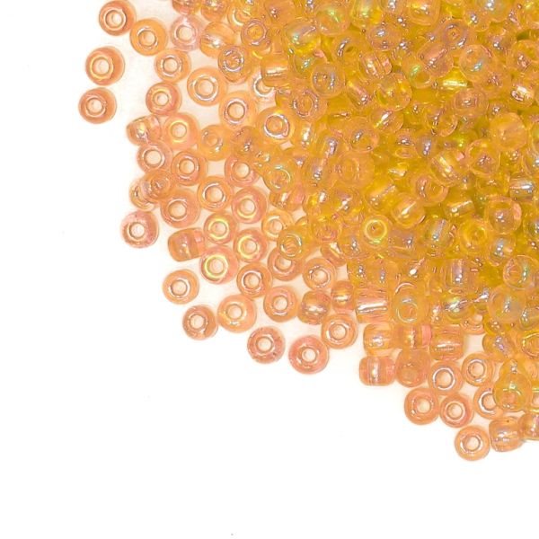 GLASS SEED BEADS - BALL 4mm - TRANSPARENT RAINBOW - GOLD 162В - 50g Hole-1.5mm