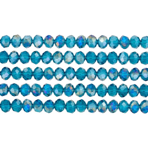 GLASS BEADS - FACETED RONDELLE CRYSTALS - 6x5mm - АВ TRANSPARENT - TURQUOISE BLUE 022АВ - PACKAGE (5x88pcs.) Hole-1.2mm