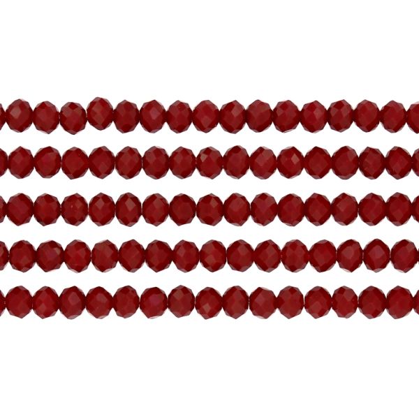 GLASS BEADS - FACETED RONDELLE CRYSTALS - 6x5mm - OPAQUE - RED 105 - STRING (88pcs.) Hole-1.2mm