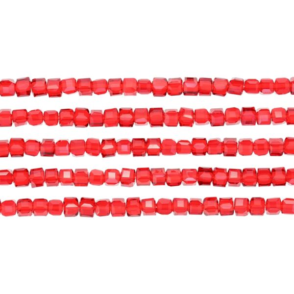  GLASS BEADS - CRYSTALS - CUBE 4x4mm - TRANSPARENT - RED (LIGHT) 032 - STRING (98pcs.) Hole-1.2mm