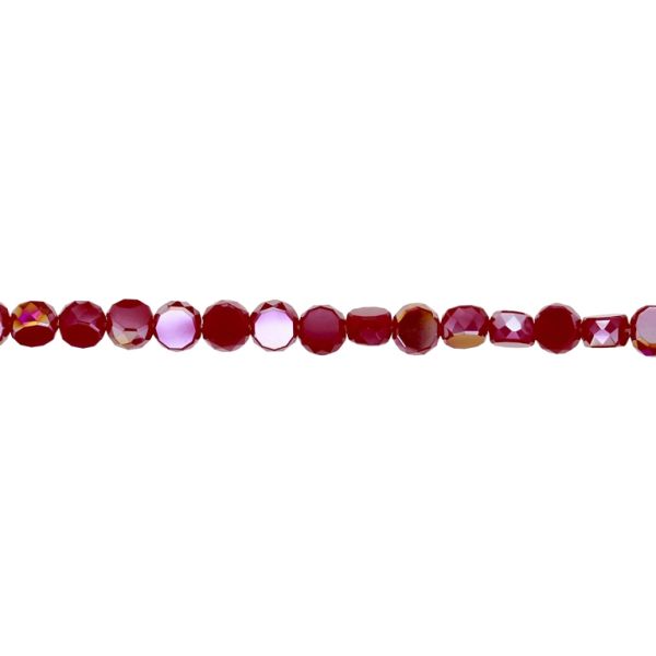 GLASS BEADS - CRYSTAL DISK FACETED - 6x3.5mm - АВ OPAQUE - RED (DARK) 67АВ - STRING (96pcs.) Hole-1.5mm