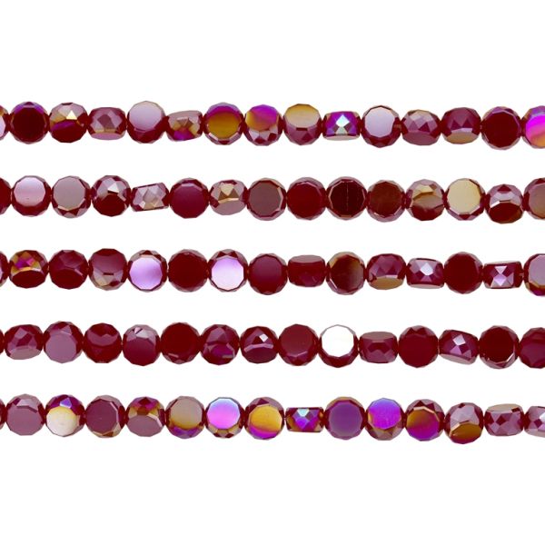 GLASS BEADS - CRYSTAL DISK FACETED - 6x3.5mm - АВ OPAQUE - RED (DARK) 67АВ - PACKAGE (5x96pcs.) Hole-1.5mm