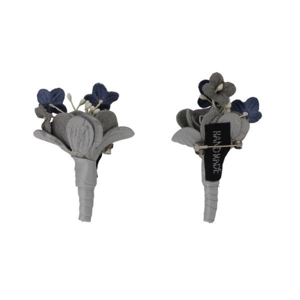 JEWELRY - BROOCH HANDMADE - METAL AND TEXTILE - BOUQUET В282 - 3.6x5.5cm NICKEL-GRAY-BLUE (DARK) - 1pc.