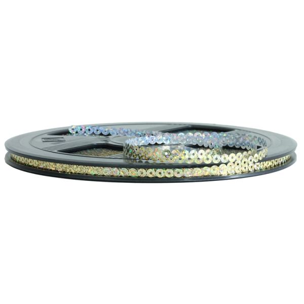 SEQUIN RIBBON - CIRCLE 01 FLAT - HOLOGRAPHIC - 3mm GOLD 069 - ROLL 70meters Hole-1.0mm