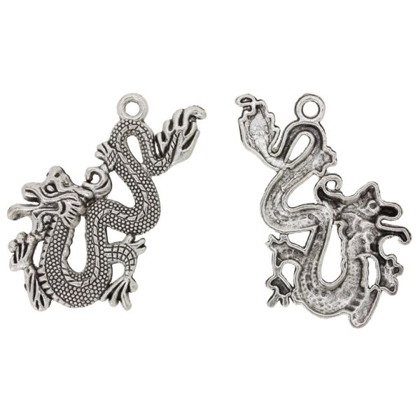 METAL BEADS - PENDANT - DRAGON 03 - 32x53x3mm NICKEL - 1pc. Hole-3.0mm