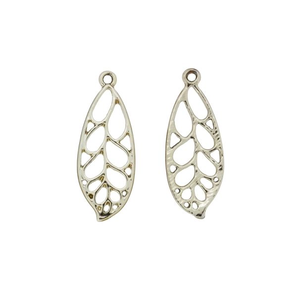 METAL BEADS - PENDANT - LEAF 10 - 11x30x1mm GOLD - 3pcs. Hole-1.6mm
