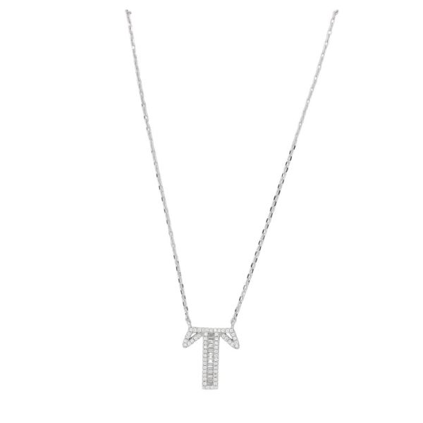 БИЖУТЕРИЯ - КОЛИЕ - МЕСИНГ И ЦИРКОН - БУКВА Т К178 - 1.5х1.9см НИКЕЛ И БЯЛО - ПАКЕТ 6 бр.