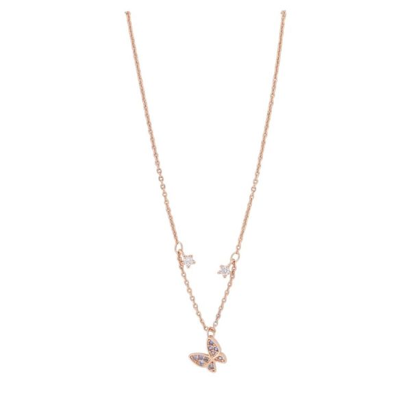 JEWELRY - NECKLACE - BRASS AND ZIRCON - BUTTERFLY К205 - 0.8x0.8cm ROSE GOLD-PINK-BLUE (LIGHT) - 1pc.
