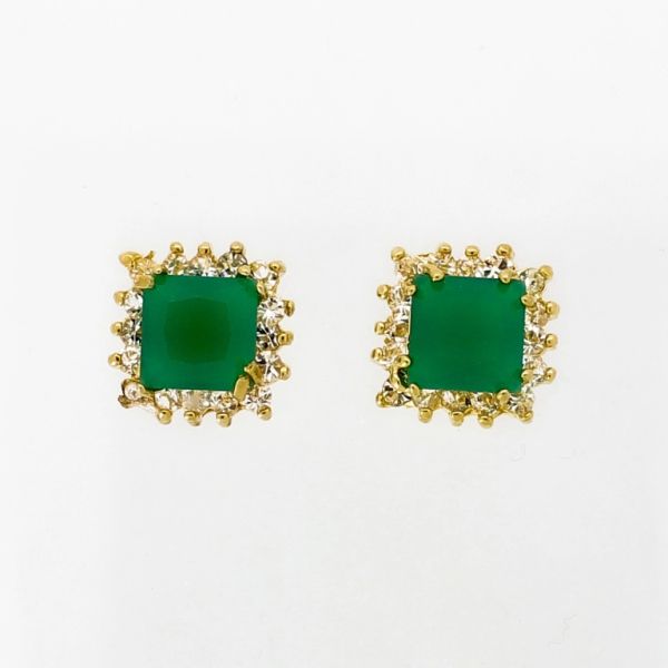 БИЖУТЕРИЯ - ОБЕЦИ - ВИНТ - МЕСИНГ И ЦИРКОН - КВАДРАТ 905 - ЗЛАТИСТО-БЯЛО-ЗЕЛЕНО - 1 чифт