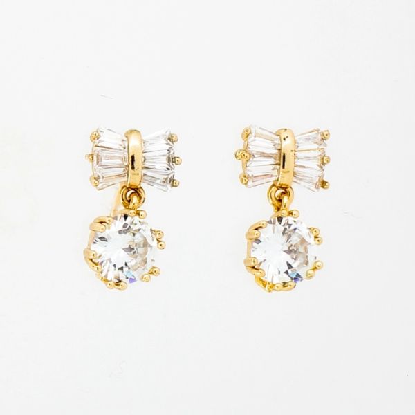 БИЖУТЕРИЯ - ОБЕЦИ - ВИНТ - МЕСИНГ И ЦИРКОН - ПАНДЕЛКА 906 - ЗЛАТИСТО И БЯЛО - ПАКЕТ 6 чифта