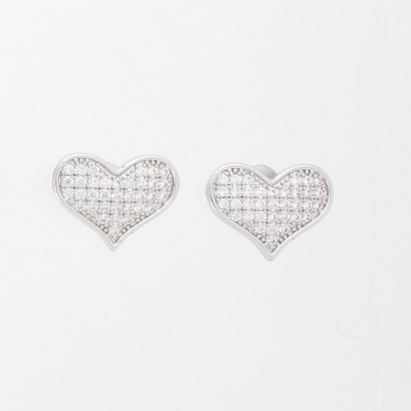 БИЖУТЕРИЯ - ОБЕЦИ - ВИНТ - МЕСИНГ И ЦИРКОН - СЪРЦЕ Е910 - НИКЕЛ И БЯЛО - 1 чифт