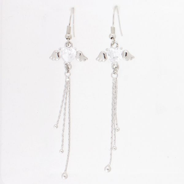 JEWELRY - EARRINGS - HOOK - BRASS AND ZIRCON - HEART Е911 - NICKEL AND WHITE - 1 pair