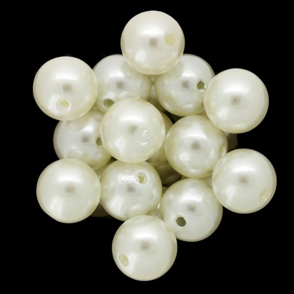 ACRYLIC IMITATION PLASTIC PEARLS - BALL - 16mm ECRU 161 - PACKAGE 500g Hole-2.6mm (248pcs.)