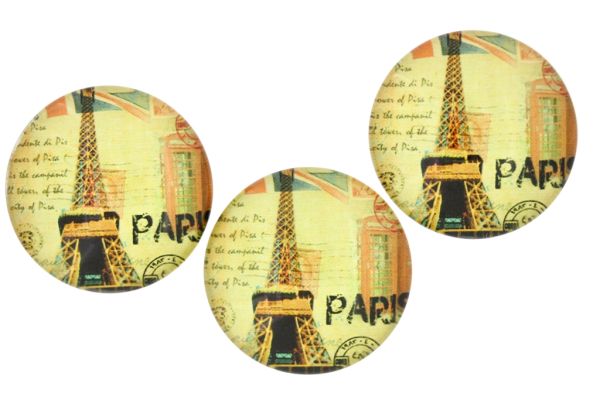 GLASS BEADS - CABOCHONS PATTERN - HALF ROUND 35mm - LANDMARKS - EIFFEL TOWER AND STAMP 02 - PACKAGE 10pcs.