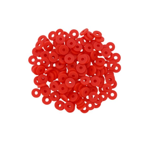 МЪНИСТА ОТ ПОЛИМЕРНА ГЛИНА ФИМО - ШАЙБА 01 - 6мм - ЧЕРВЕНО 007 - 25 гр. (596 бр.) Отвор-2.0мм
