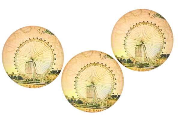 GLASS BEADS - CABOCHONS PATTERN - HALF ROUND 35mm - LANDMARKS - THE EYE OF LONDON - PACKAGE 10pcs.