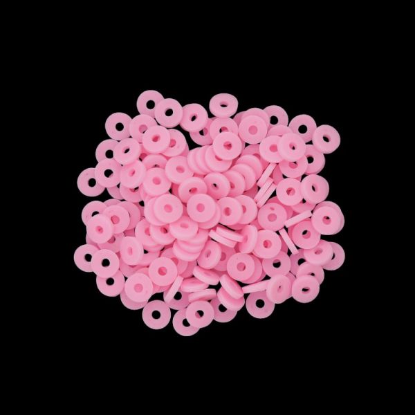 МЪНИСТА ОТ ПОЛИМЕРНА ГЛИНА ФИМО - ШАЙБА 01 - 6мм - РОЗОВО СВ. 017 - ПАКЕТ 500 гр. (11 560 бр.) Отвор-2.0мм