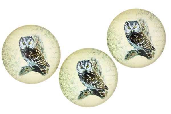 GLASS BEADS - CABOCHONS PATTERN - HALF ROUND 35mm - BIRD - OWL 01 - PACKAGE 10pcs.