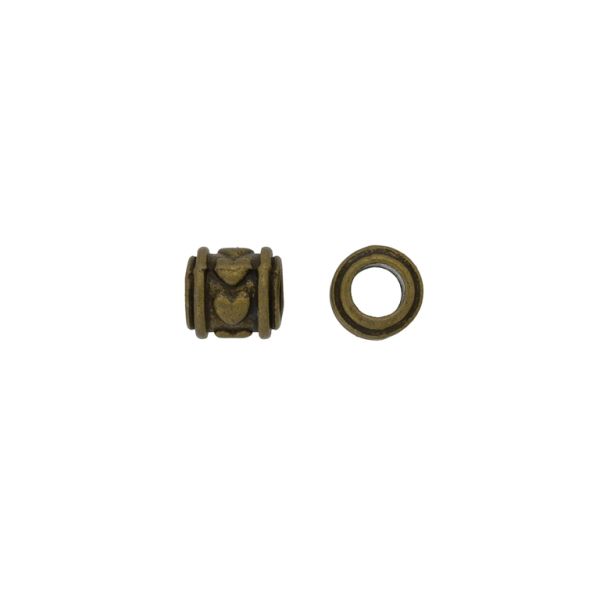 METAL BEADS - CYLINDER 08 HEART - 9x9mm ANTIQUE BRONZE - 6pcs. Hole-5.0mm