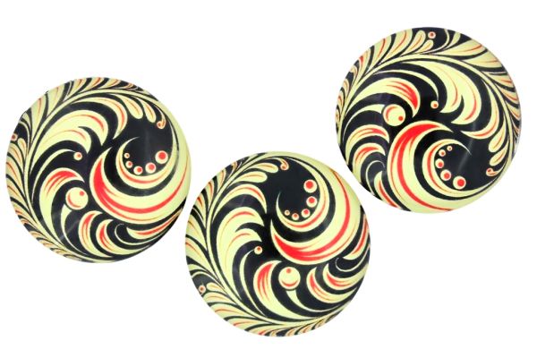 GLASS BEADS - CABOCHONS PATTERN - HALF ROUND 35mm - FIGURE - FEATHER YELLOW AND RED - PACKAGE 10pcs.