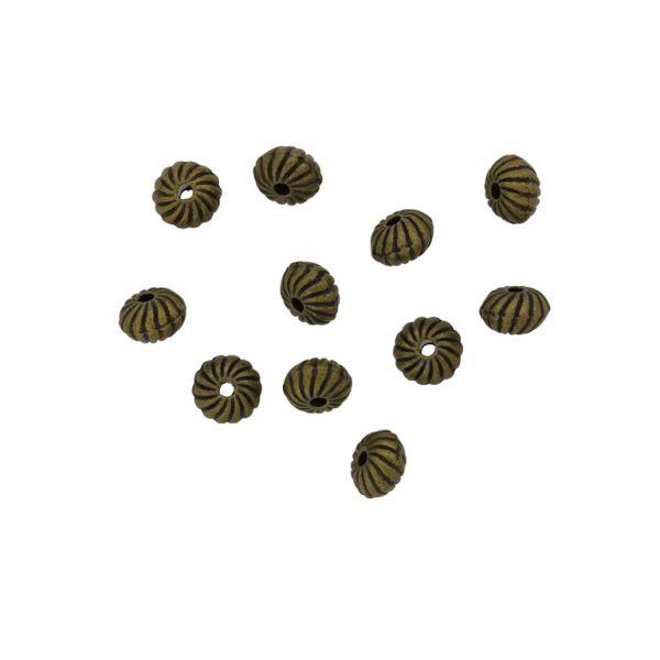 METAL BEADS - BALL RELIEF STRIPE 08 FLAT - 4x6mm ANTIQUE BRONZE - 20pcs. Hole-1.0mm