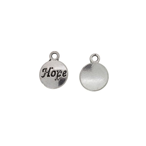 METAL BEADS - PENDANT - CIRCLE 35 HOPE - 12x15x2mm NICKEL - PACKAGE 100pcs. Hole-2.0mm