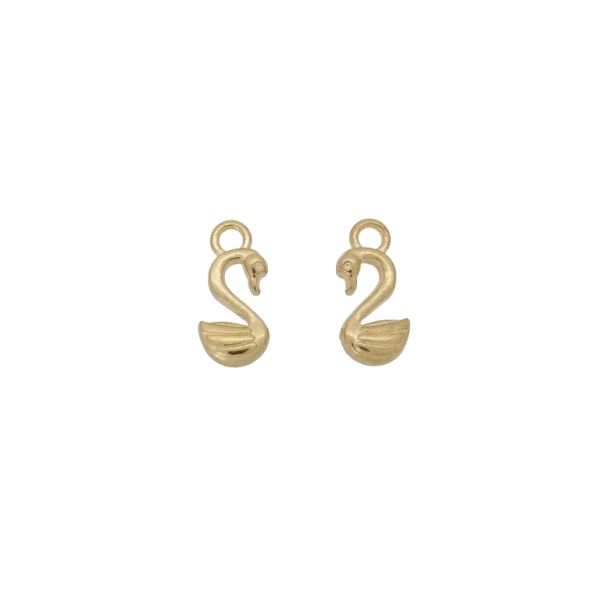 METAL BEADS - PENDANT - SWAN 03 - 7x15x3mm GOLD (DARK) - 10pcs. Hole-2.0mm