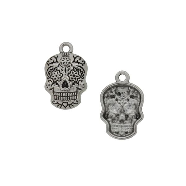METAL BEADS - PENDANT - SKULL 02 - 14x21x4mm NICKEL - 4pcs. Hole-1.8mm