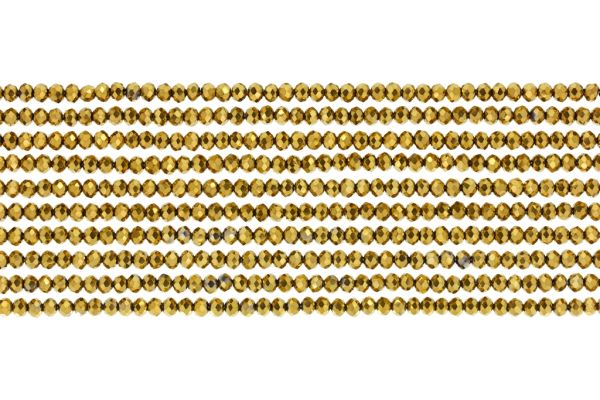 GLASS BEADS - FACETED RONDELLE CRYSTALS - 2.5x2mm - METALLIC - GOLD 111 - PACKAGE (10x166pcs.) Hole-0.8mm
