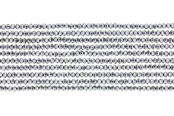 GLASS BEADS - FACETED RONDELLE CRYSTALS - 2.5x2mm - METALLIC - SILVER HALF-METALLIC 110 - PACKAGE (10x166pcs.) Hole-0.8mm
