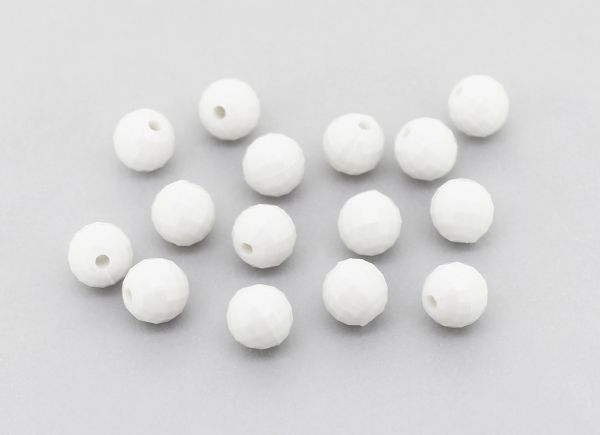 OPAQUE PLASTIC BEADS - BALL FACETED - 8mm WHITE С01 - 50g Hole-1.8mm (180pcs.)