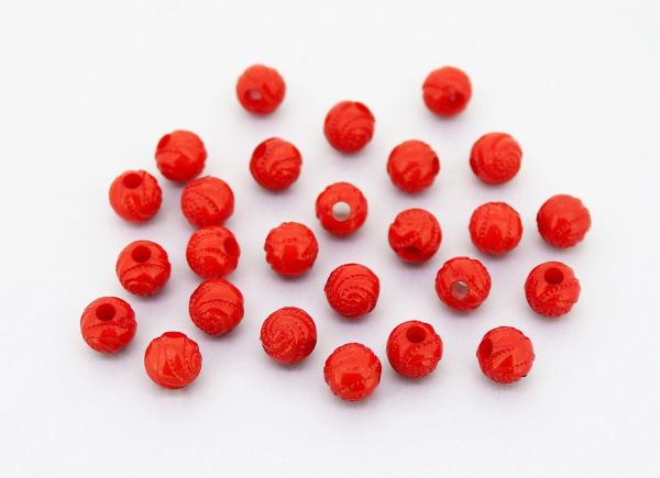 OPAQUE PLASTIC BEADS - BALL SPIRAL - 8mm RED С07 - 50g Hole-2.8mm (195pcs.)