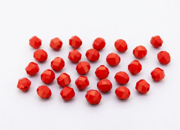 OPAQUE PLASTIC BEADS - BALL FACETED 02 - 8mm RED С07 - 50g Hole-1.8mm (210pcs.)
