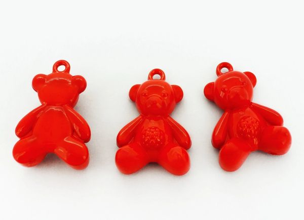 OPAQUE PLASTIC BEADS - BEAR 02 - 11x34x23mm RED С07 - 50g Hole-2.0mm (14pcs.)