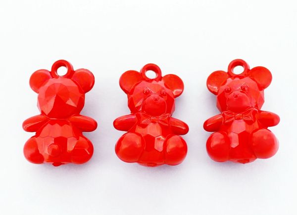 OPAQUE PLASTIC BEADS - BEAR 01 FACETED - 15x35x24mm RED С07 - PACKAGE 500g Hole-3.5mm (98pcs.)