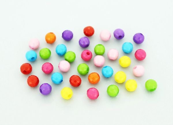 OPAQUE PLASTIC BEADS - BALL FACETED - 6mm MIX - PACKAGE 500g Hole-1.8mm (4500pcs.)
