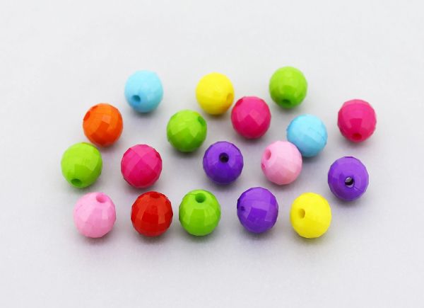 OPAQUE PLASTIC BEADS - BALL FACETED - 8mm MIX - PACKAGE 500g Hole-1.8mm (1800pcs.)