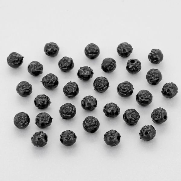 OPAQUE PLASTIC BEADS - BALL ROSE - 6mm BLACK С42 - 50g Hole-1.8mm (490pcs.)