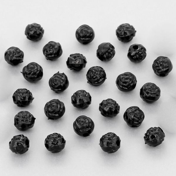 OPAQUE PLASTIC BEADS - BALL ROSE - 8mm BLACK С42 - 50g Hole-2.5mm (220pcs.)