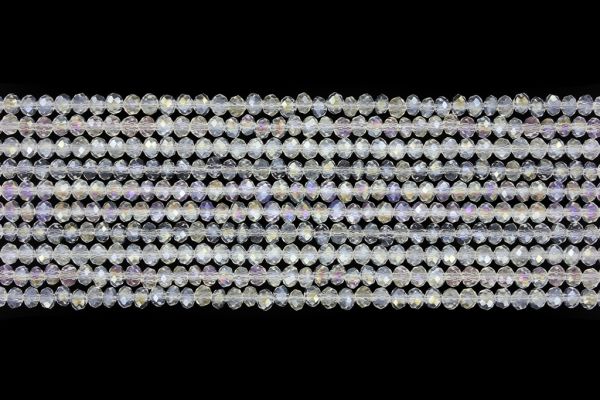 GLASS BEADS - FACETED RONDELLE CRYSTALS - 3x2mm - АВ TRANSPARENT - WHITE 097 - STRING (126pcs.) Hole-0.8mm